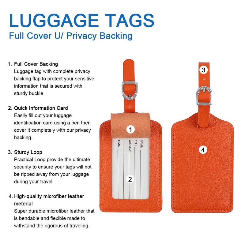Vigorport Leather Personalized Suitcase Tag Set Luggage Id Tags Labels Travel Accessories - Set of 4 - Image 4